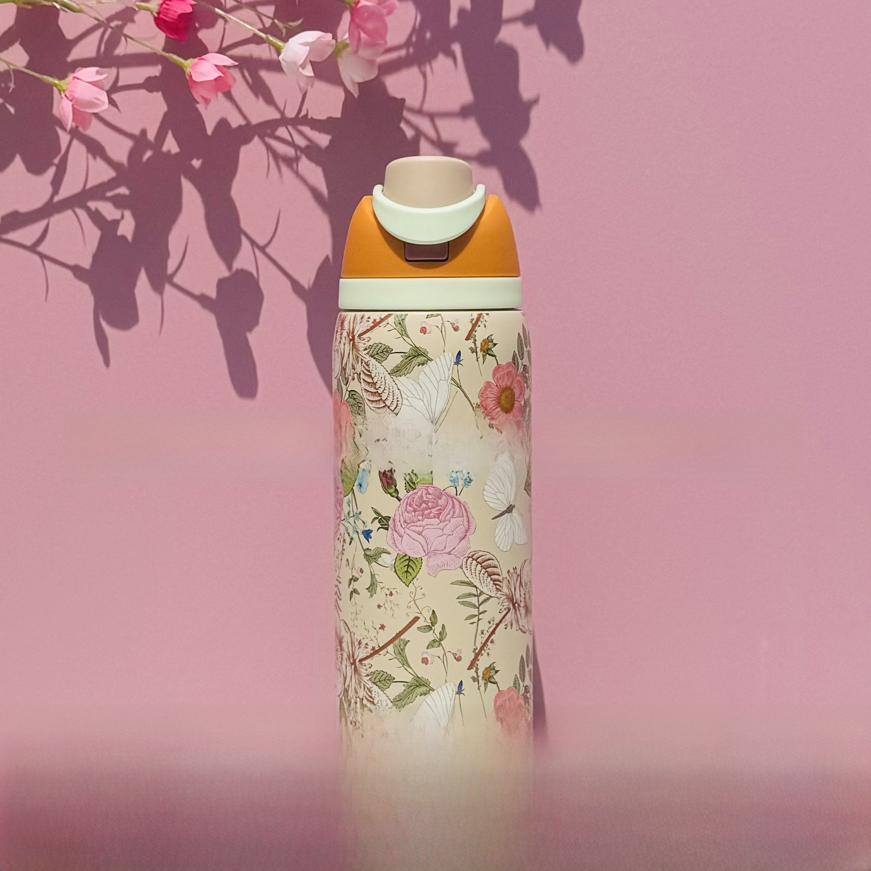 Stainless Steel Thermos Cup Butterfly Floral Print water bottle thermal aestheti