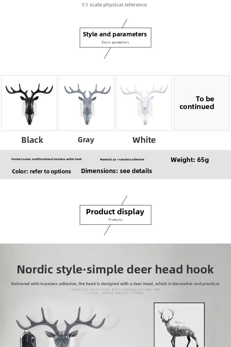Deer Antler Decorative Hooks - Grey