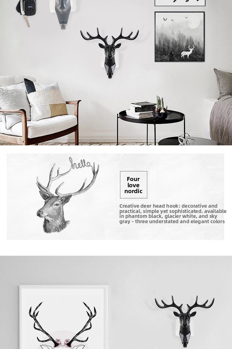 Deer Antler Decorative Hooks - Black