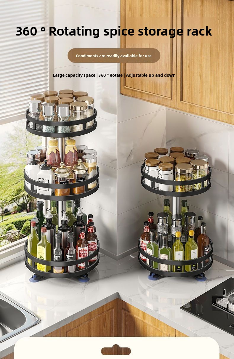 Rotating Seasoning Rack - 3-Layer Round Black