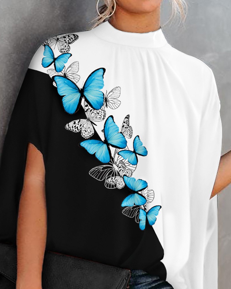 Women's Floral Blouse - Stand Collar