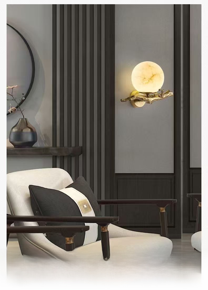 Copper & Marble Wall Lamp - Detail View