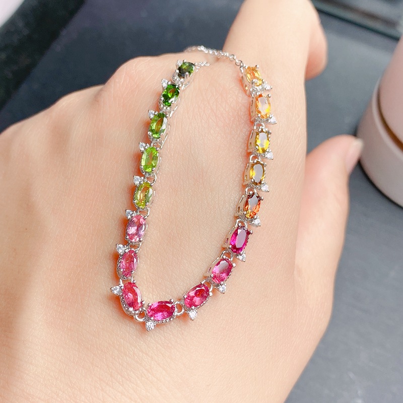 Natural Tourmaline Bracelet - Micro-Setting Detail