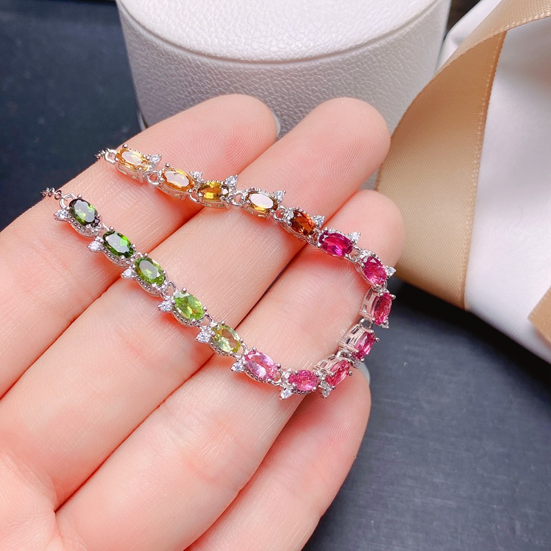 Natural Tourmaline Bracelet 925 Silver - Rose Gold Plating