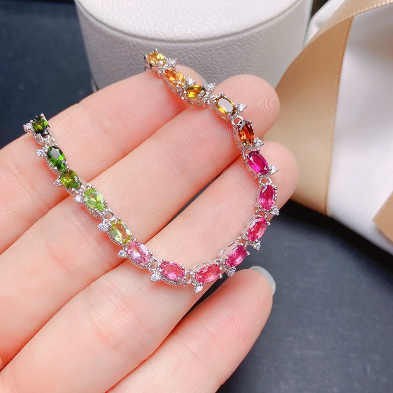 Natural Tourmaline Bracelet 925 Silver - Platinum Plating