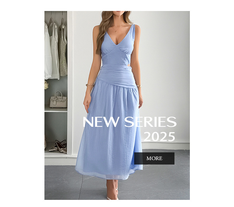 Deep V-Neck A-Line Dress - White