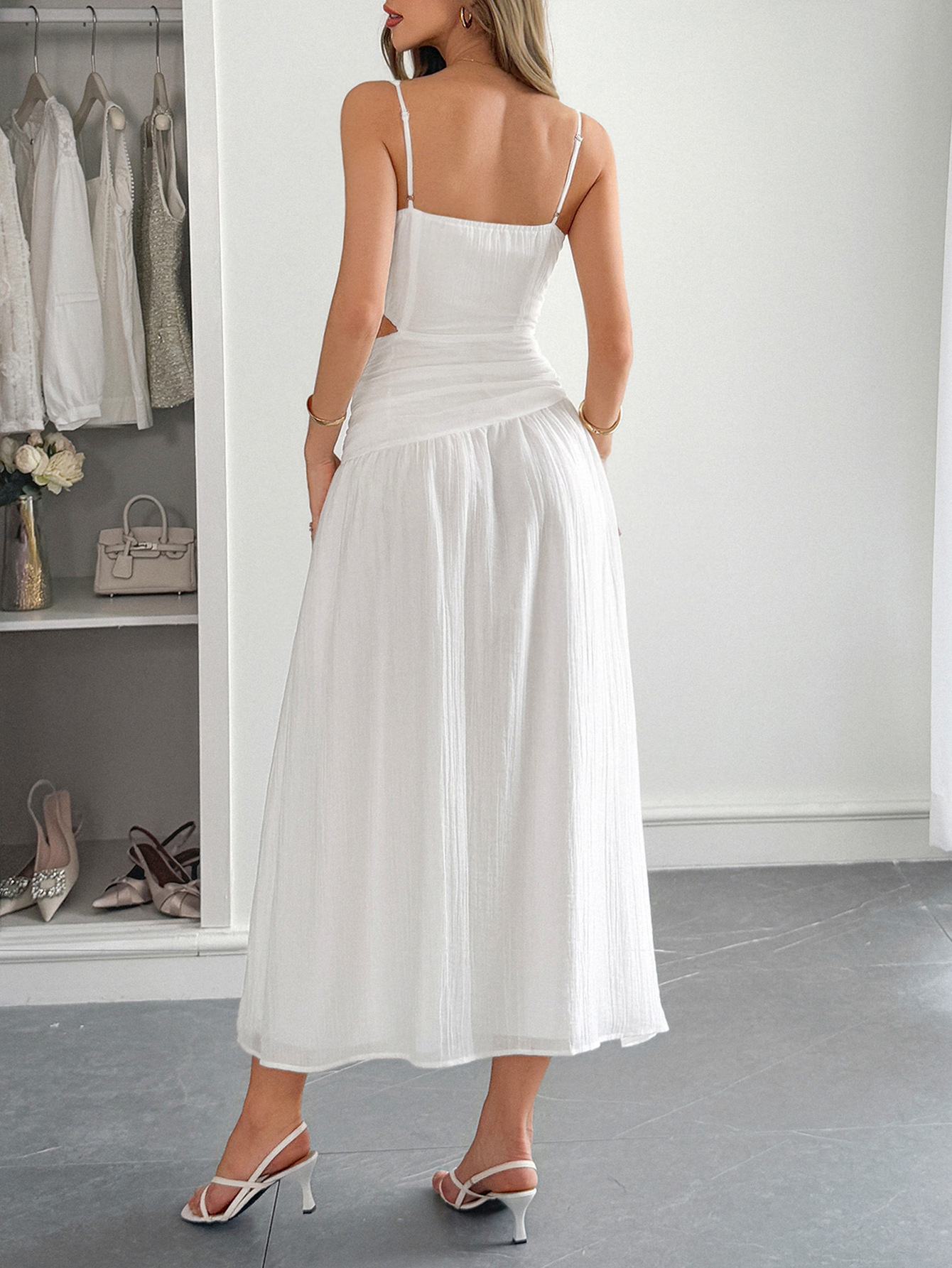 Deep V-Neck A-Line Dress - Full Length