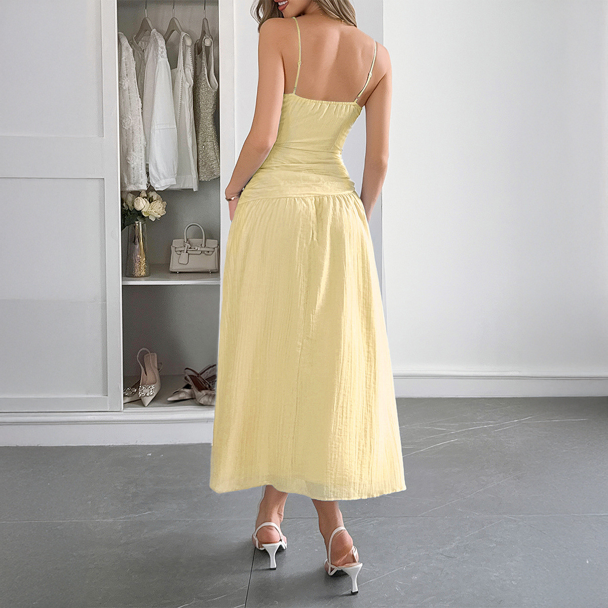 Deep V-Neck A-Line Dress - Fabric Detail