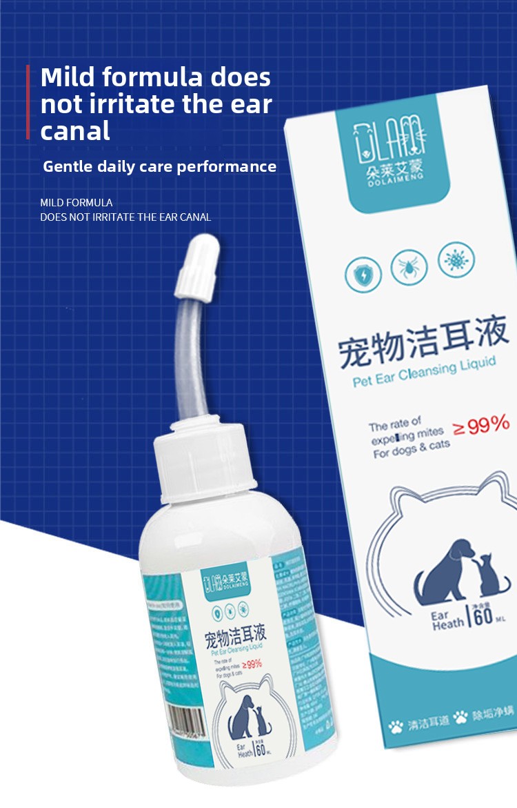 Gentle ear cleaning liquid for cats and dogs