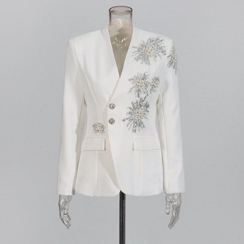 Women's V-Neck Rhinestone Blazer