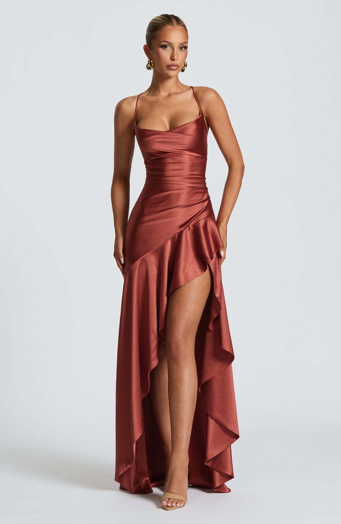 Sling Backless Ruffled Hem Dress