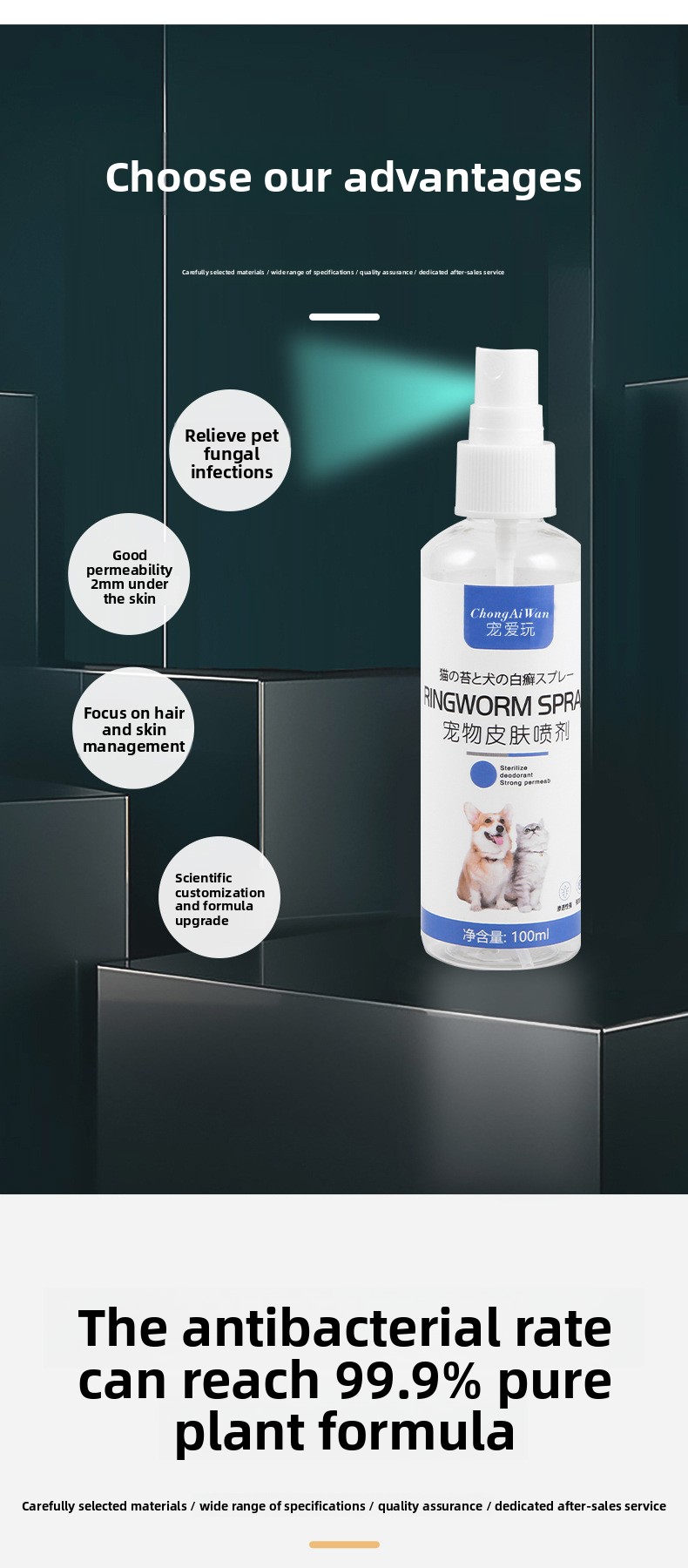 Flea mite and ringworm treatment spray for pets