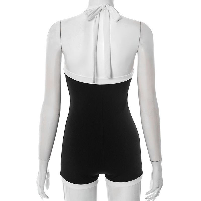 Contrast Color V-Neck Backless Jumpsuit – flat lay product image, detail view
