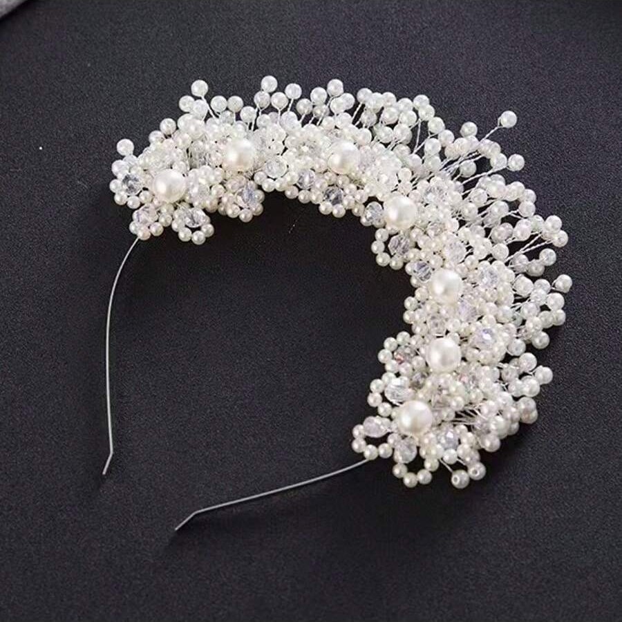 Pearl Crystal Bridal Hair Crown Pink Flower Gold Sparkle