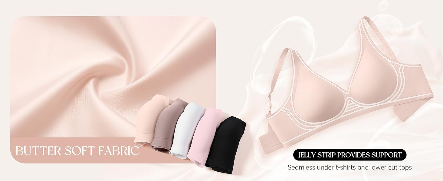 Jelly bra with butter soft seamless fabric and jelly strip support