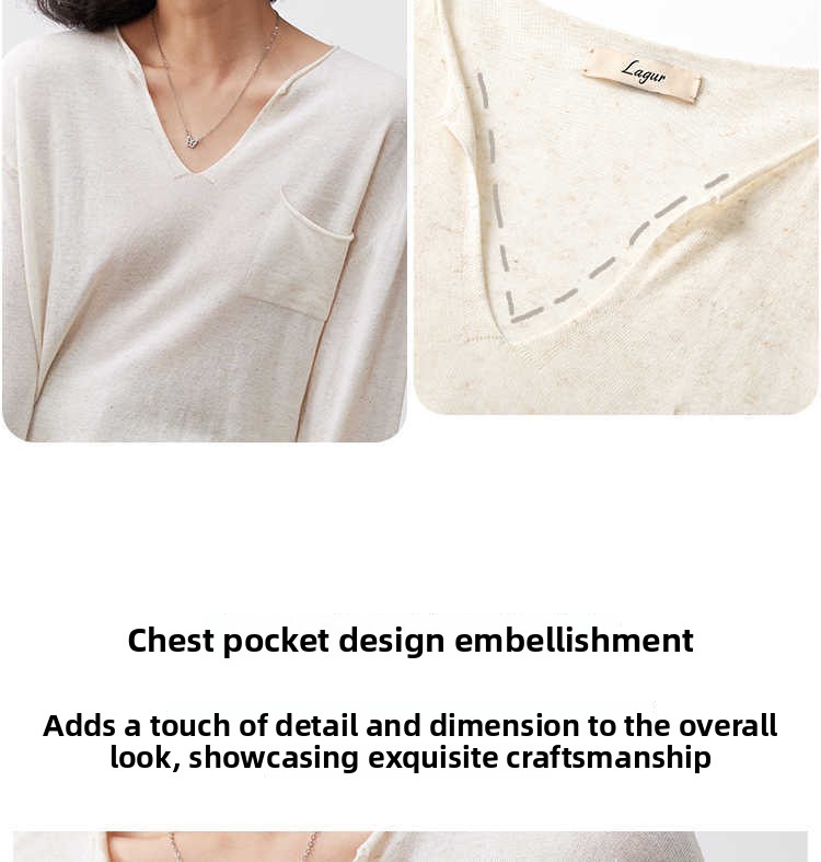 Women's Tencel Linen Blend V-Neck Long Sleeve Top