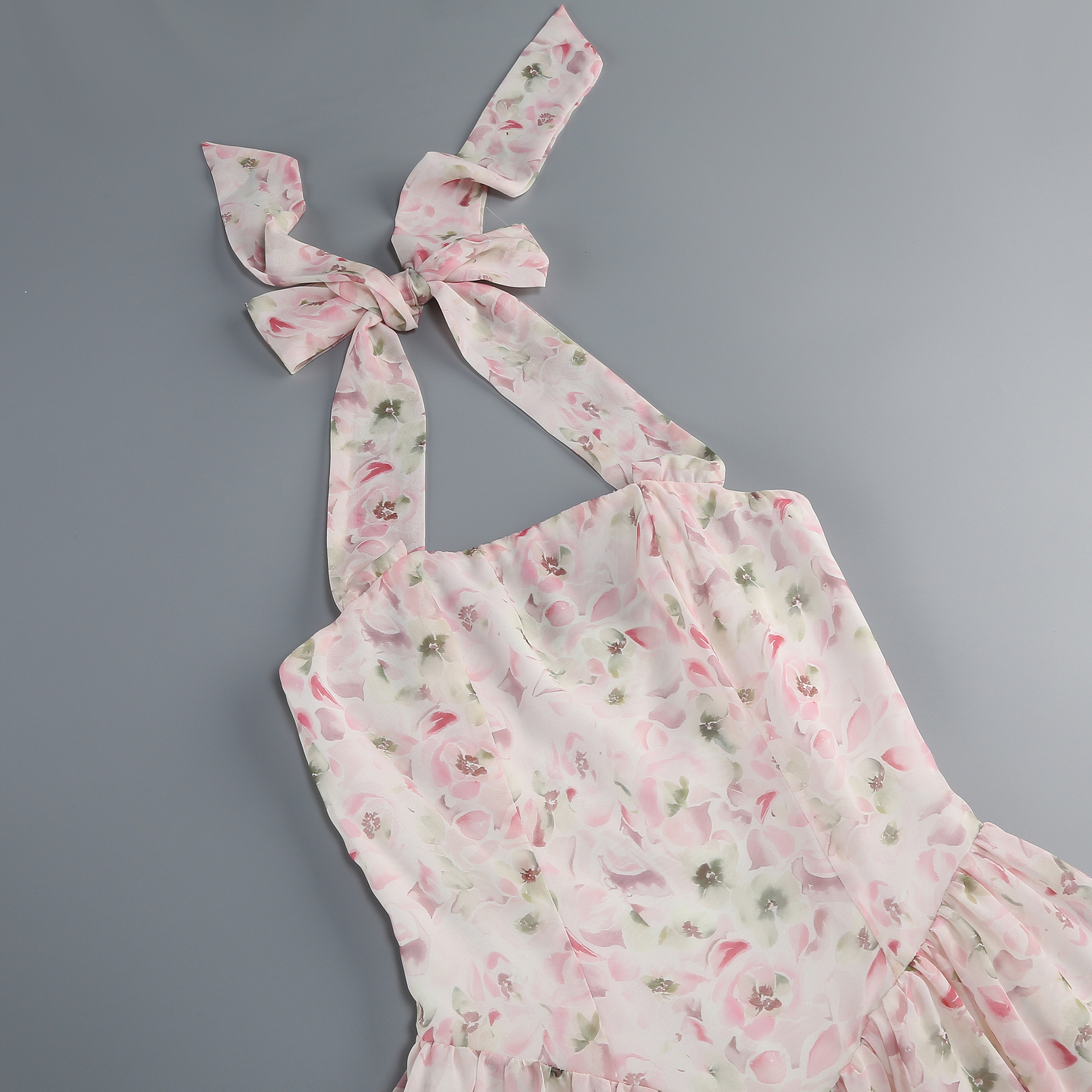 Women's Floral Halter Neck Chiffon Mini Dress