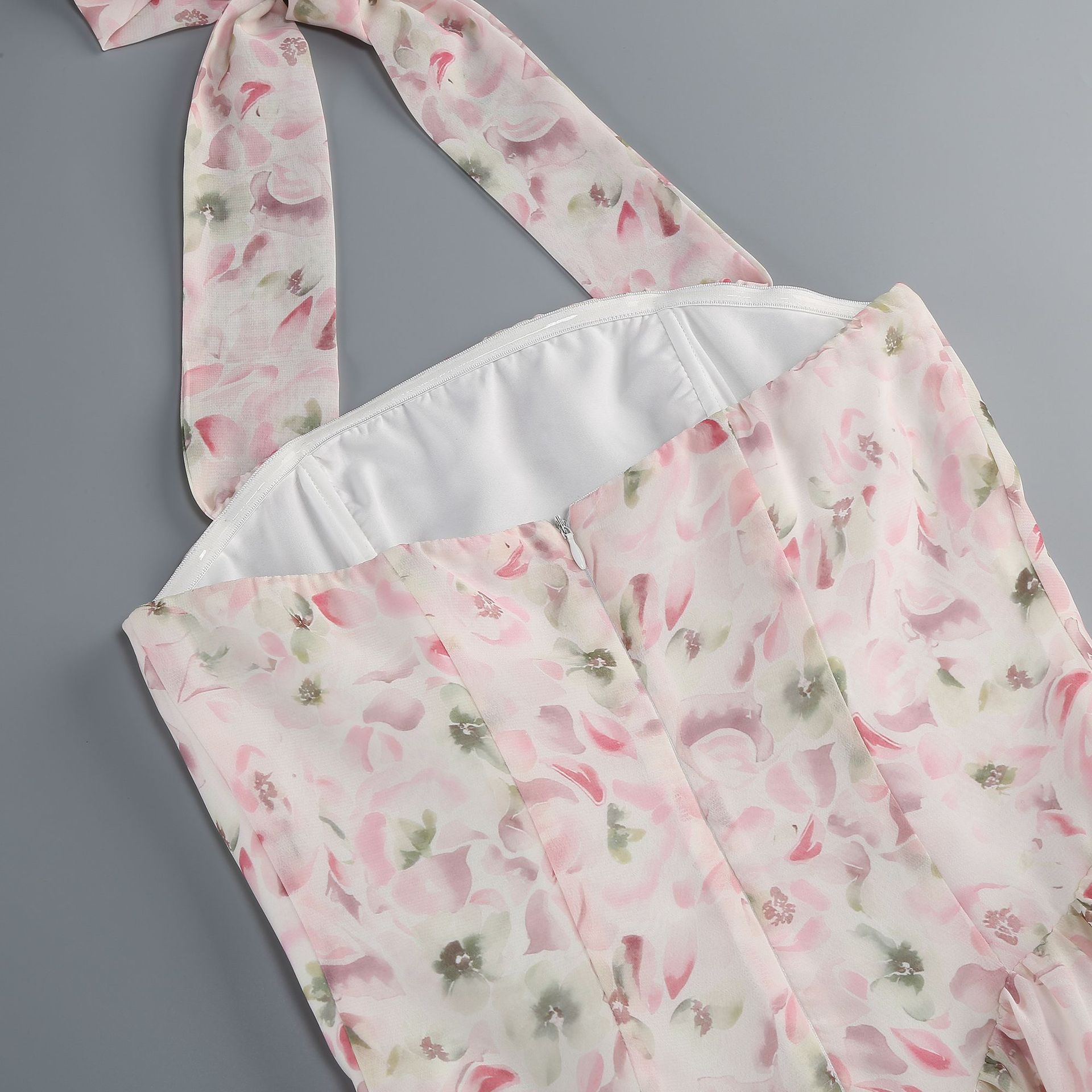 Women's Floral Halter Neck Chiffon Mini Dress