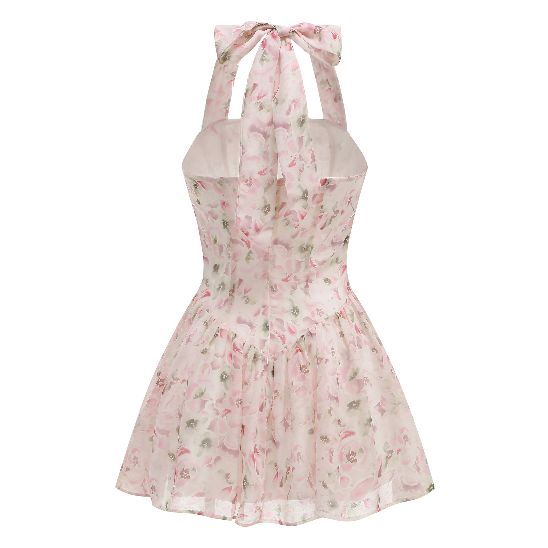 Women's Floral Halter Neck Chiffon Mini Dress