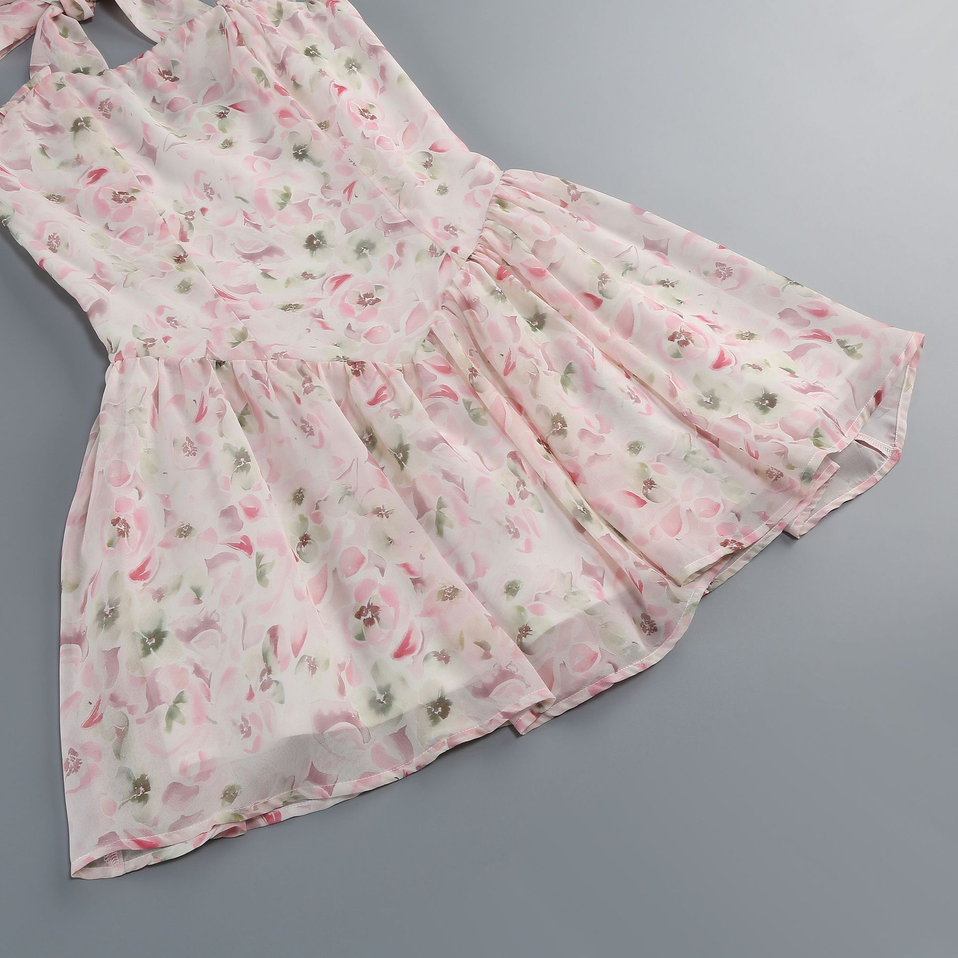 Women's Floral Halter Neck Chiffon Mini Dress