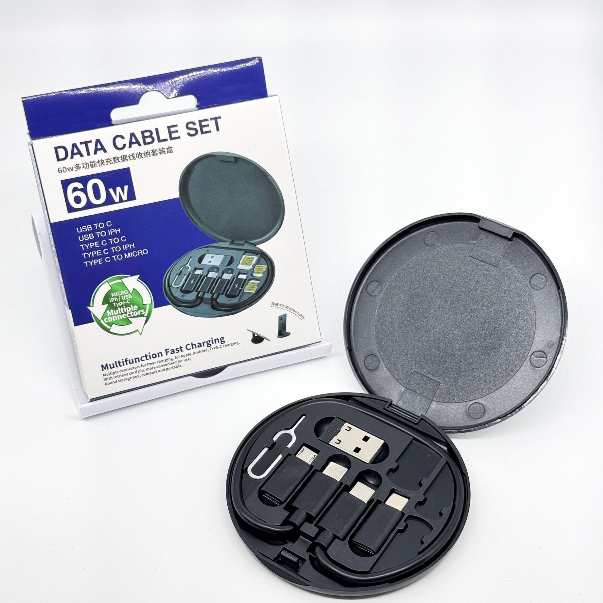 Universal Travel Cable Organizer Kit 60W Fast Charge Multi USB-C Adapter Box