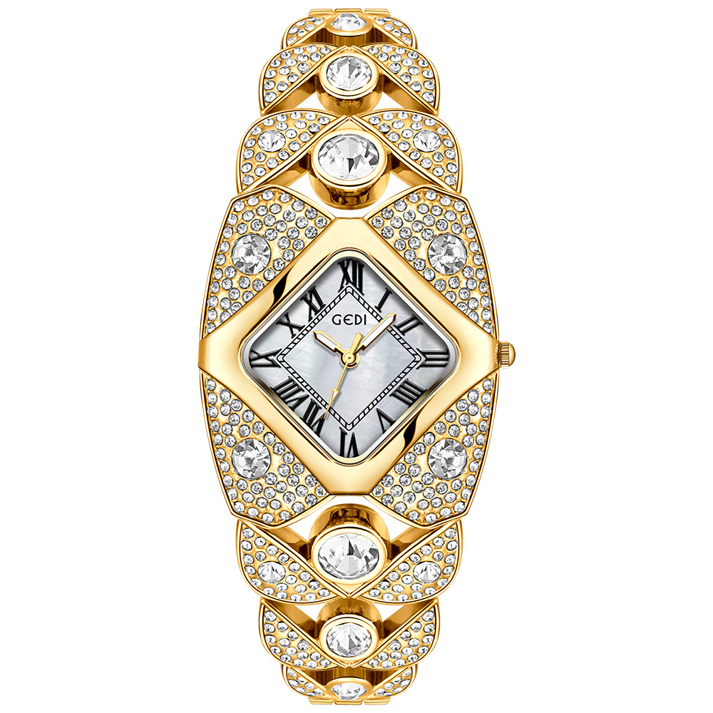 Elegant Women Bracelet Watch GEDI Quartz Movement Diamond Accents Rhombus Dial