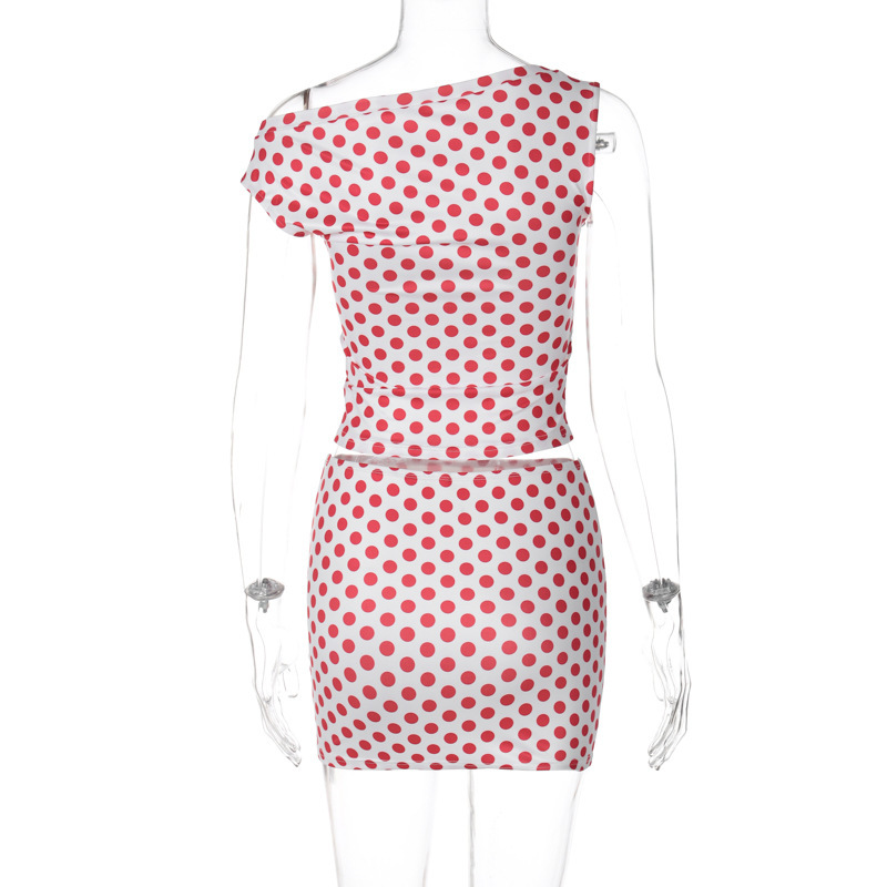 Sleeve Polo Dot Slim Fit Skirt Suit 9