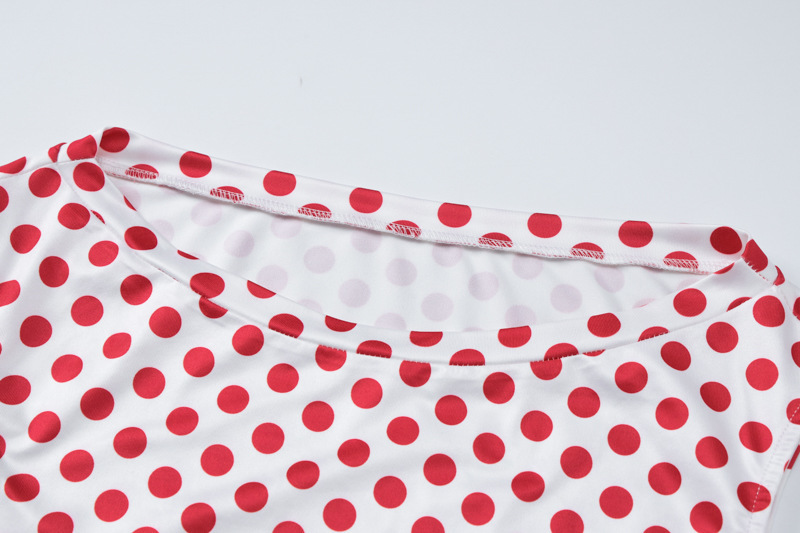 Sleeve Polo Dot Slim Fit Skirt Suit 10