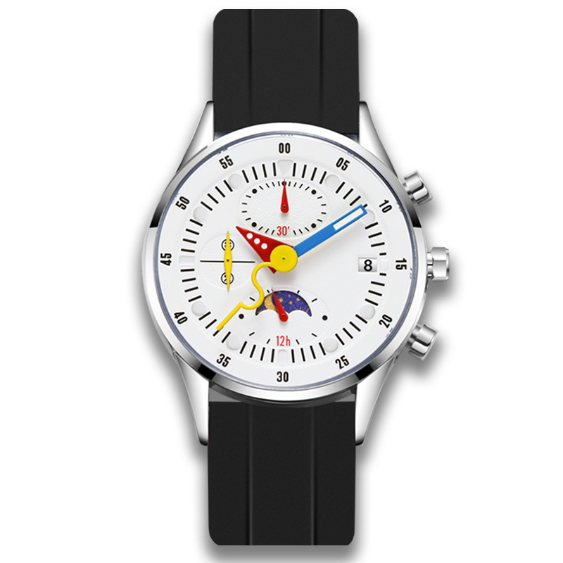 Men Quartz Watch Moon Phase Chronograph Date Leather Strap Luminous Casual
