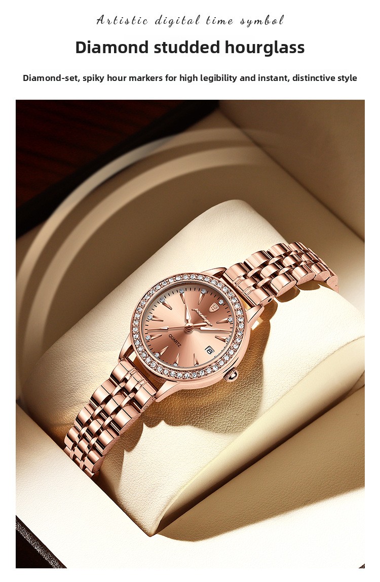 Women Watch Black Dial Rose Gold