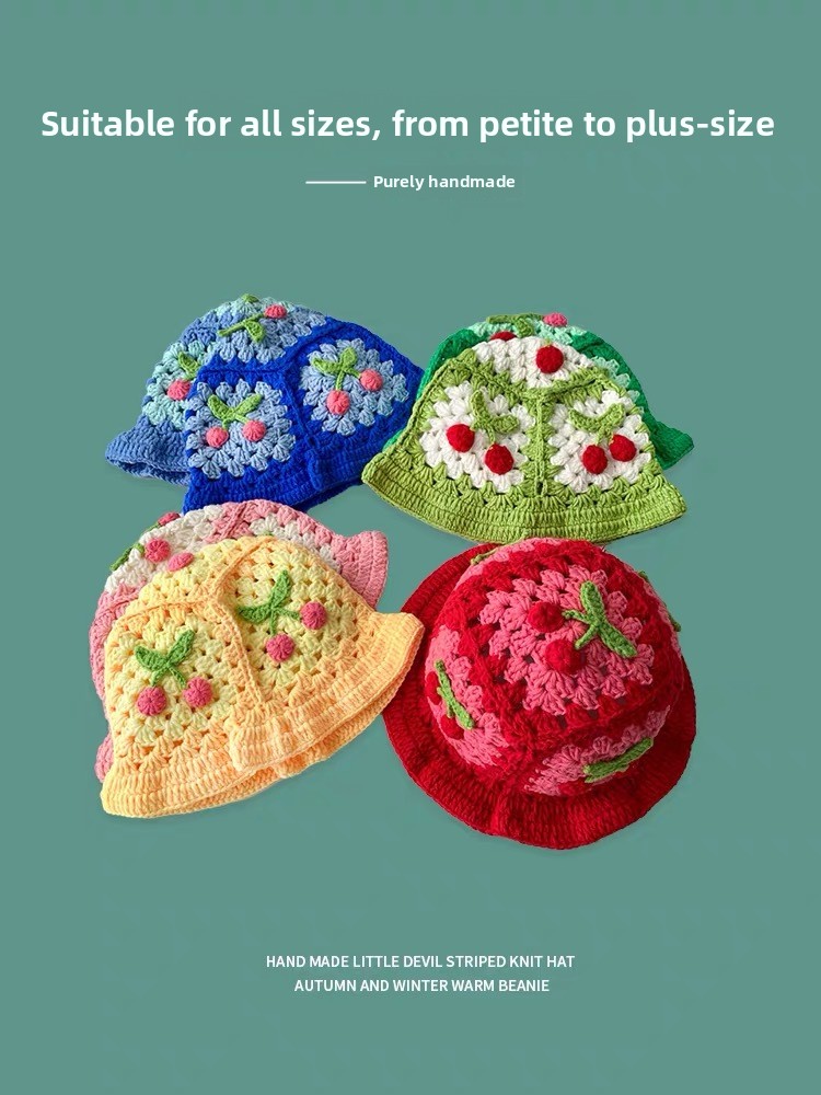 Cherry Hat Blue Knit