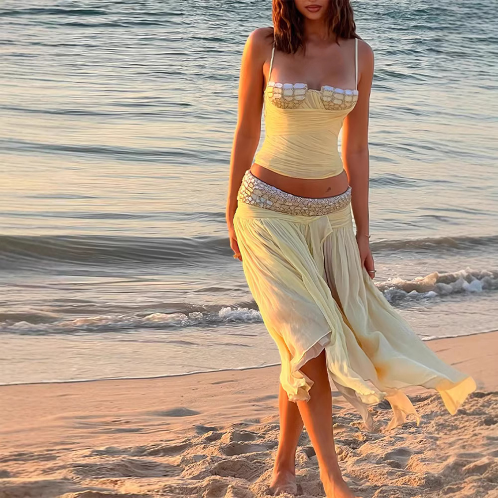 Sleeveless Corset Top with Irregular Hem Skirt 3