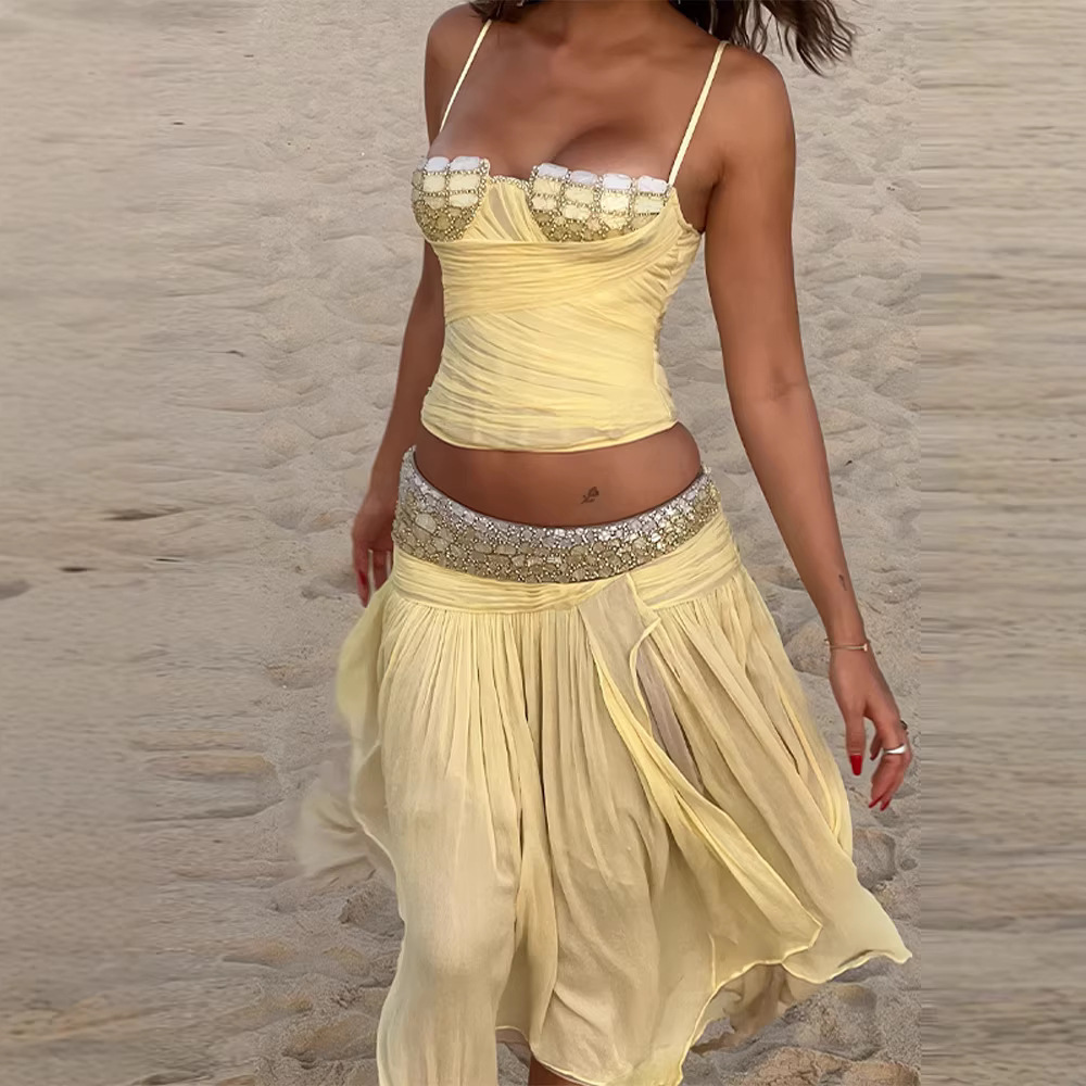 Sleeveless Corset Top with Irregular Hem Skirt 2
