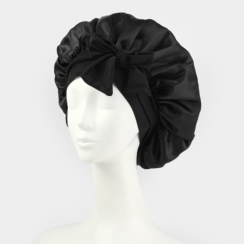 Elastic Ribbon Satin Sleep Cap Adjustable Bow Breathable Nightcap