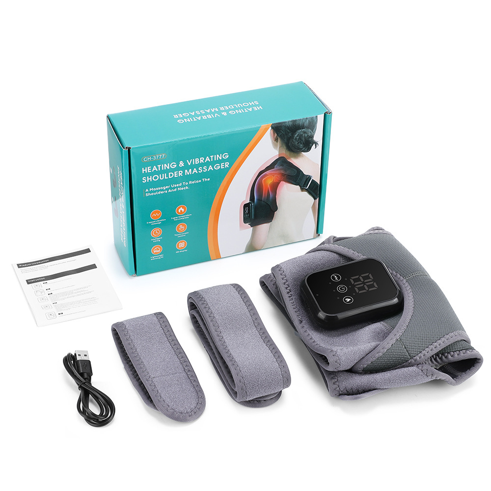 Electric Shoulder Massager Heat Vibration Therapy Pain Relief Adjustable Strap