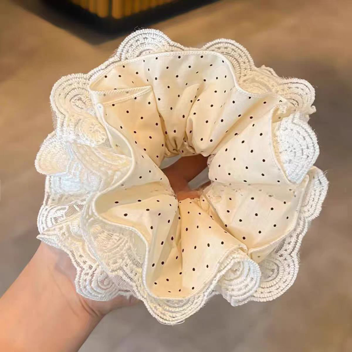 Korean Polka Dot Lace Scrunchie Oversized High Elasticity Handmade