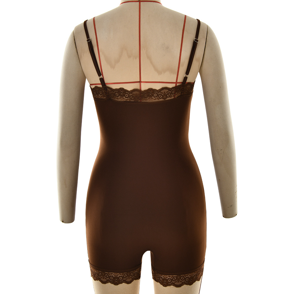 Adjustable Strap Lace Trim Milk Silk Jumpsuit 21