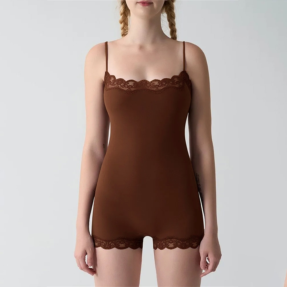 Adjustable Strap Lace Trim Milk Silk Jumpsuit 14