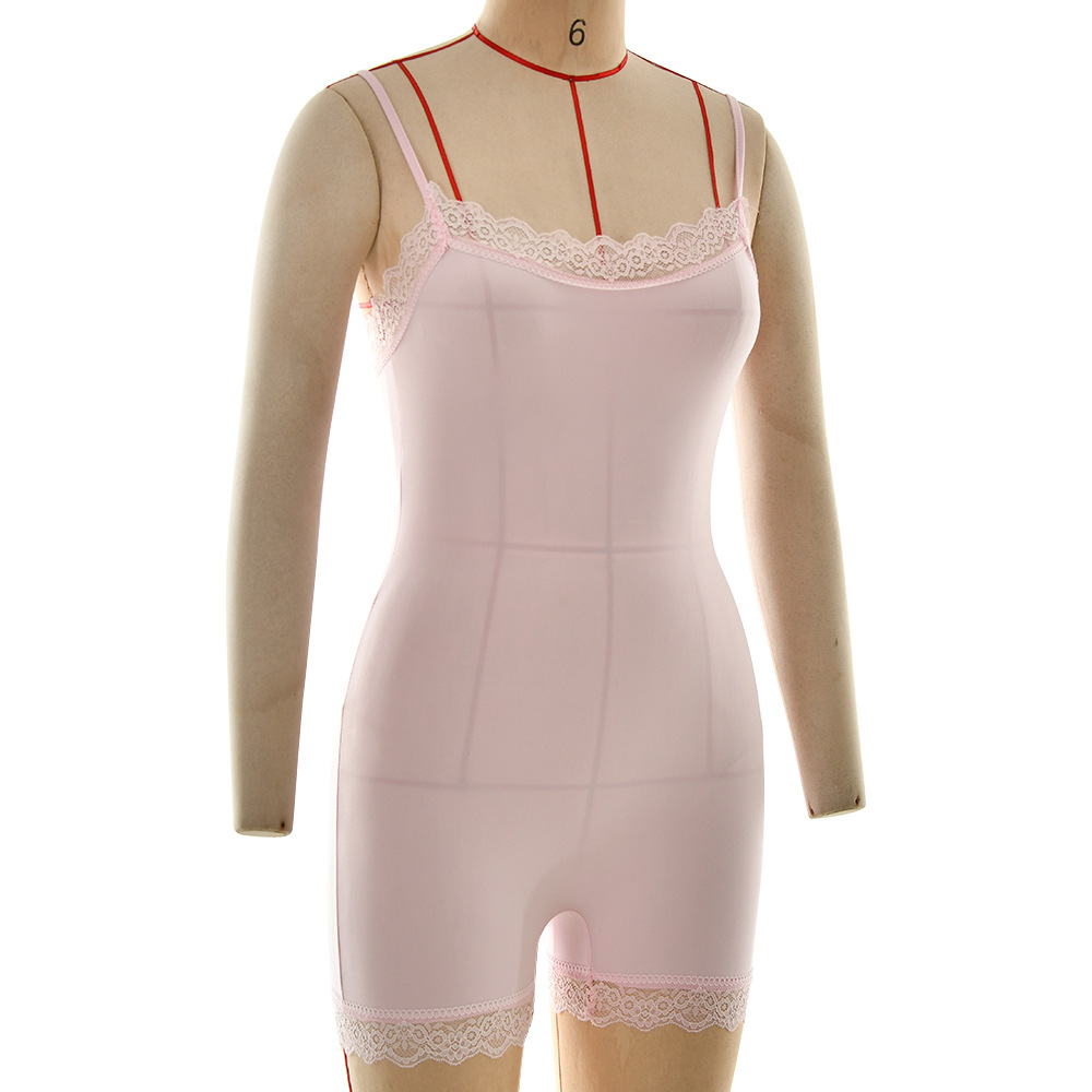 Adjustable Strap Lace Trim Milk Silk Jumpsuit 17