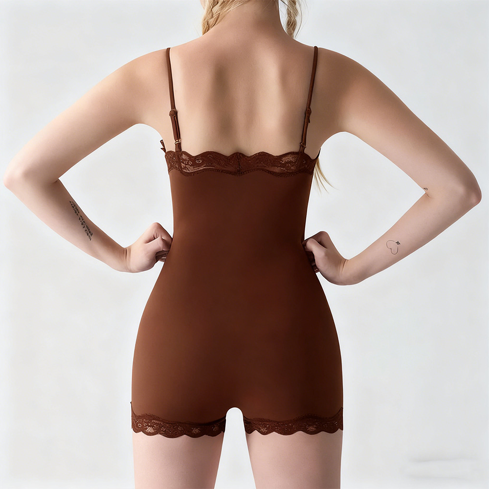 Adjustable Strap Lace Trim Milk Silk Jumpsuit 15