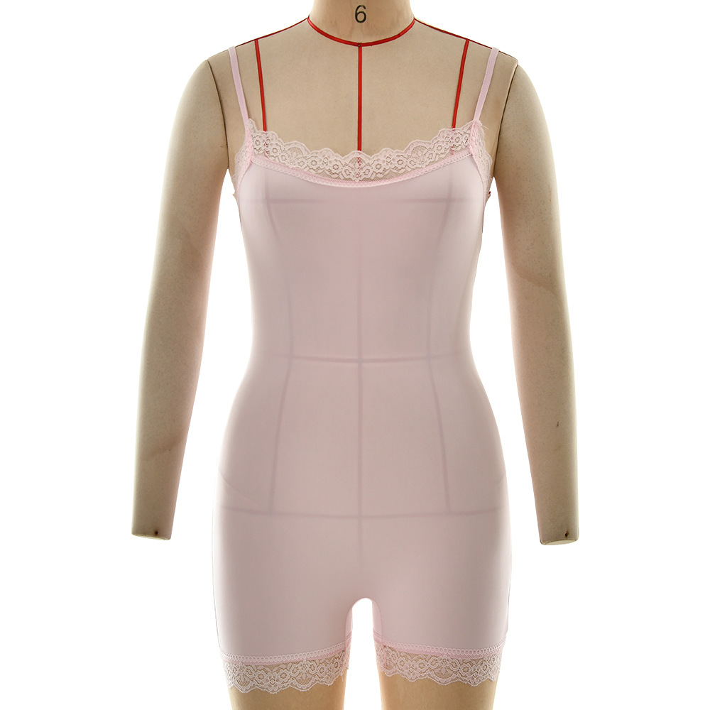 Adjustable Strap Lace Trim Milk Silk Jumpsuit 16