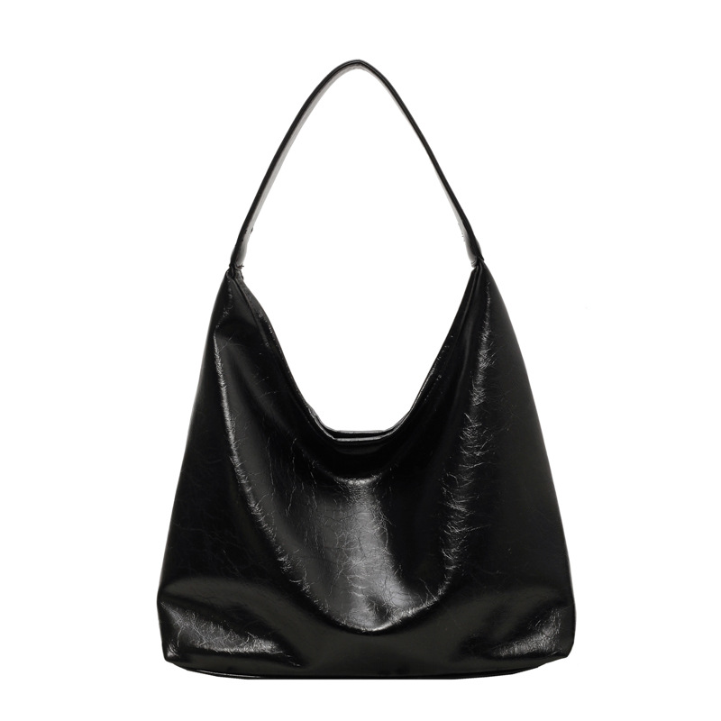 Large Hobo Shoulder Bag Women PU Oil Wax Leather Tote Bag Retro Casual Underarm