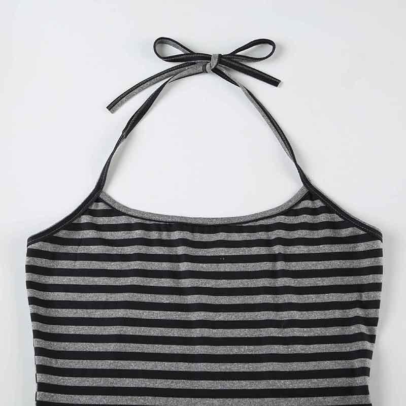 Retro Striped Halter Neck Two-Piece 13