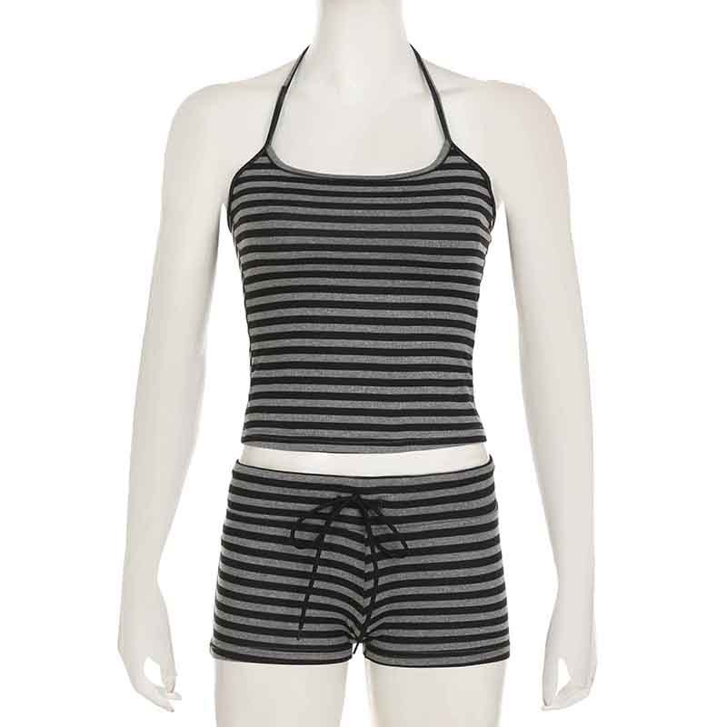 Retro Striped Halter Neck Two-Piece 7