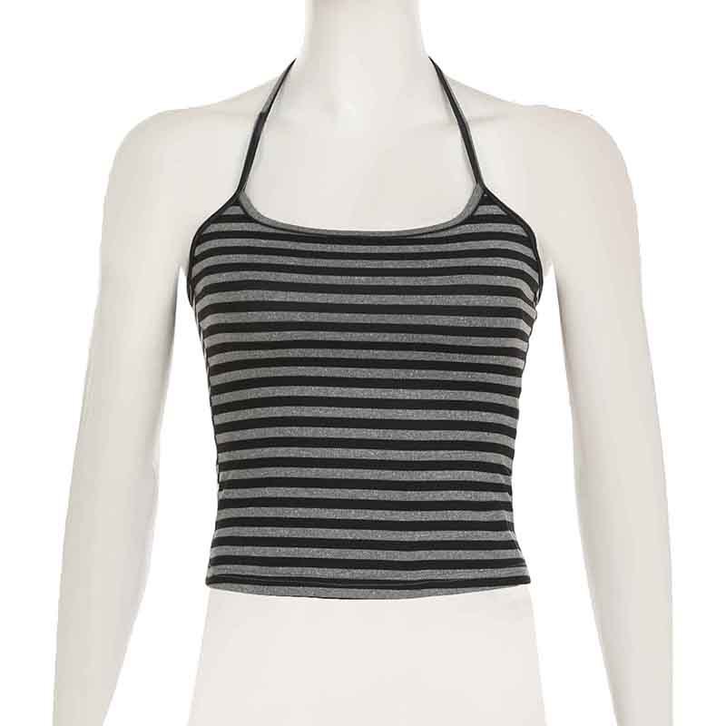 Retro Striped Halter Neck Two-Piece 11