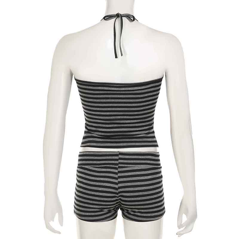 Retro Striped Halter Neck Two-Piece 10