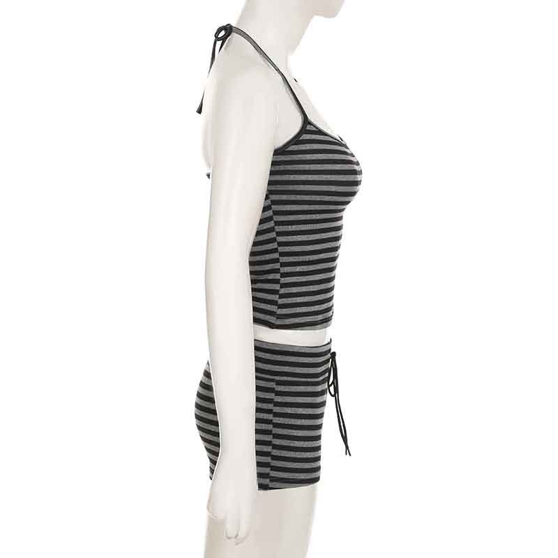 Retro Striped Halter Neck Two-Piece 9