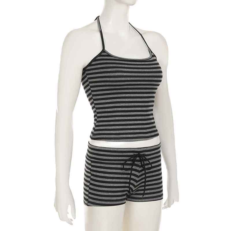 Retro Striped Halter Neck Two-Piece 8