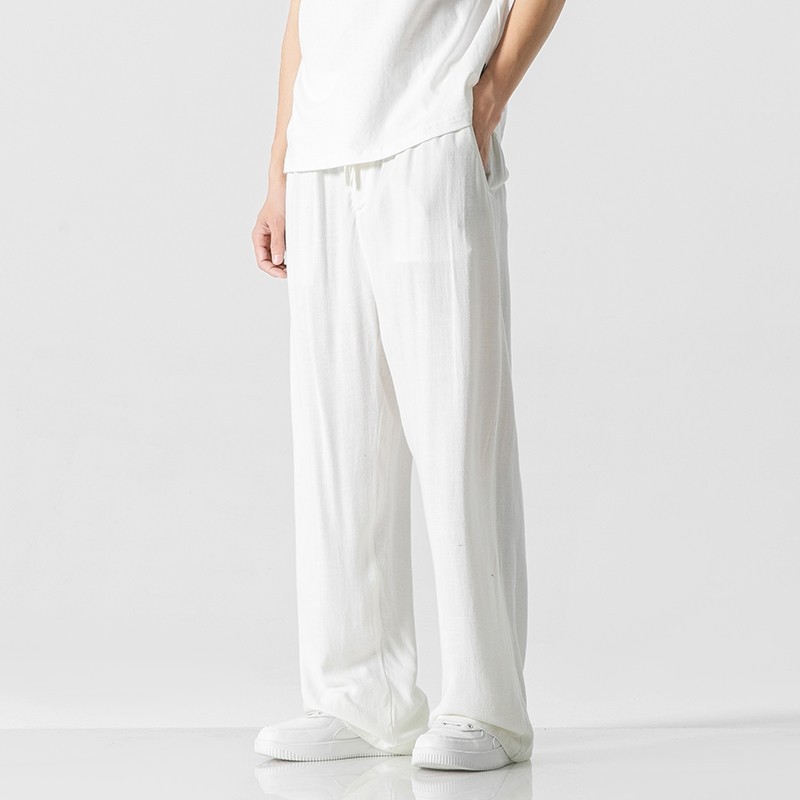 Mens Loose Fit Linen Blend Casual Pants 4