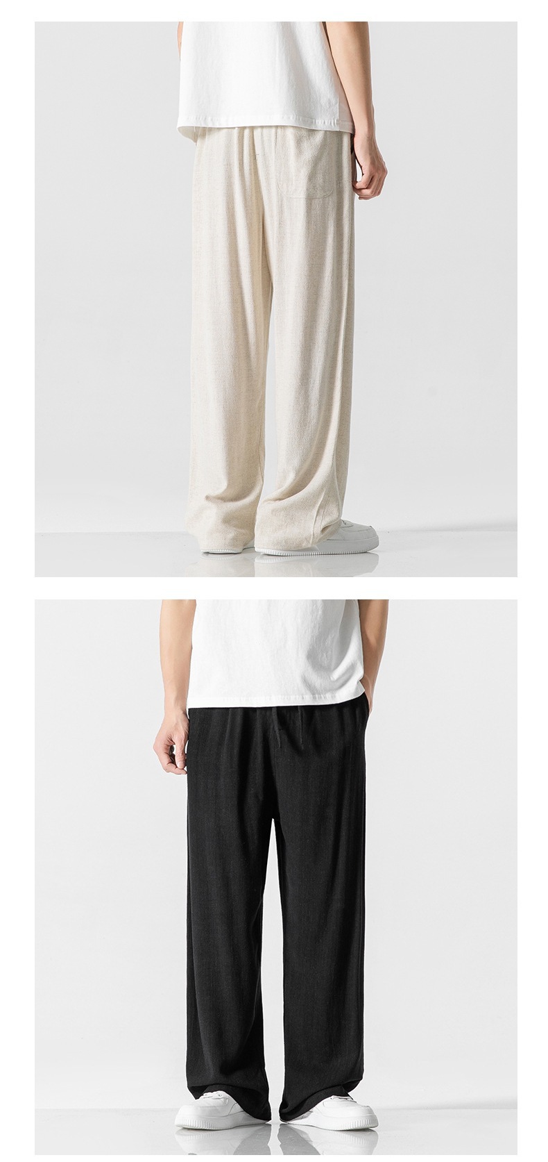 Mens Loose Fit Linen Blend Casual Pants 8